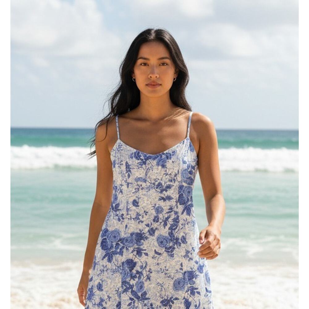LOFT Floral Blue and White Dress